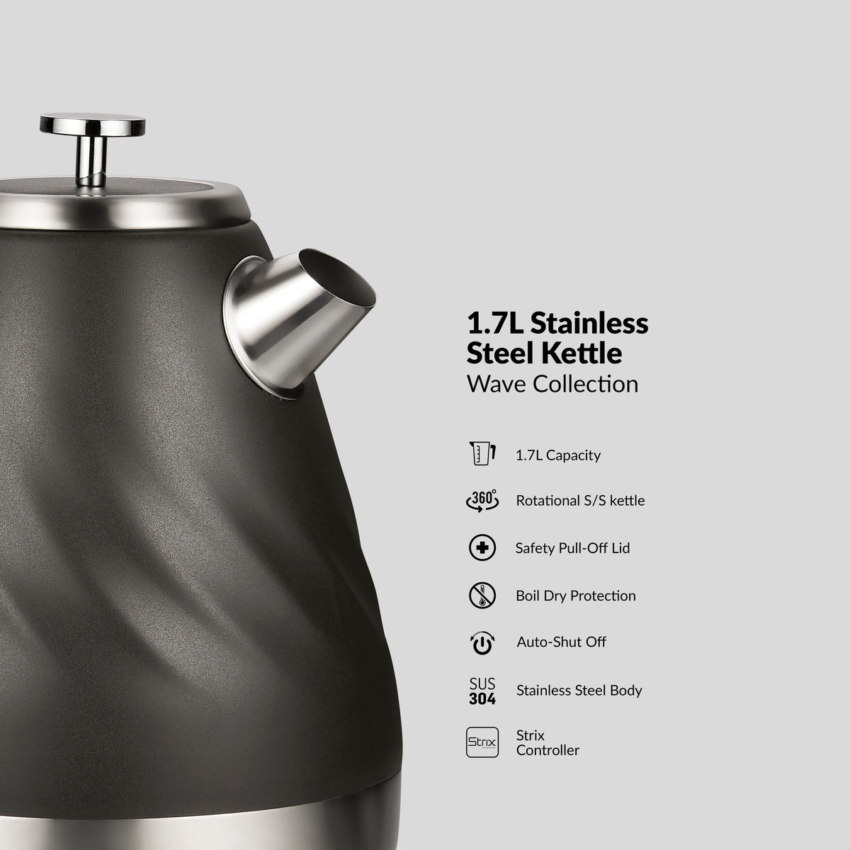 Boden Stark - 1.7L Stainless Steel Kettle With Boil Dry Protection