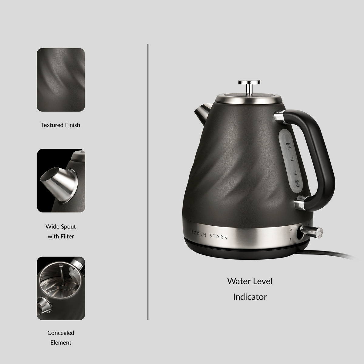 Boden Stark - 1.7L Stainless Steel Kettle With Boil Dry Protection