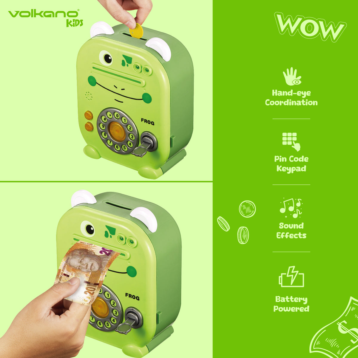Volkano Kids Frog Series Money Saving Vault - Green