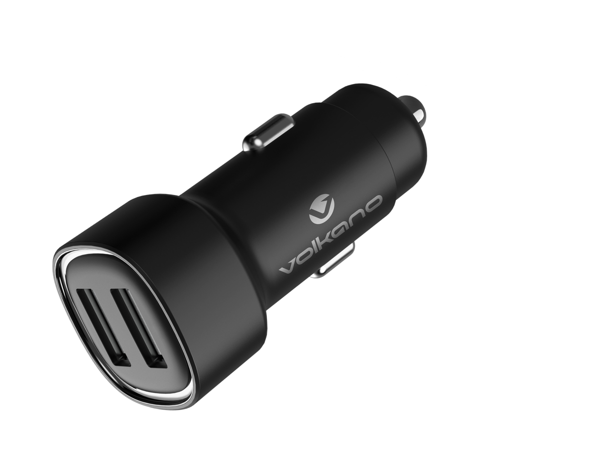 Volkano Dual USB Car Charger 12W - Fast Charging Phone Adapter (Black)