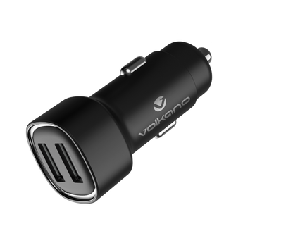Volkano Dual USB Car Charger 12W - Fast Charging Phone Adapter (Black)