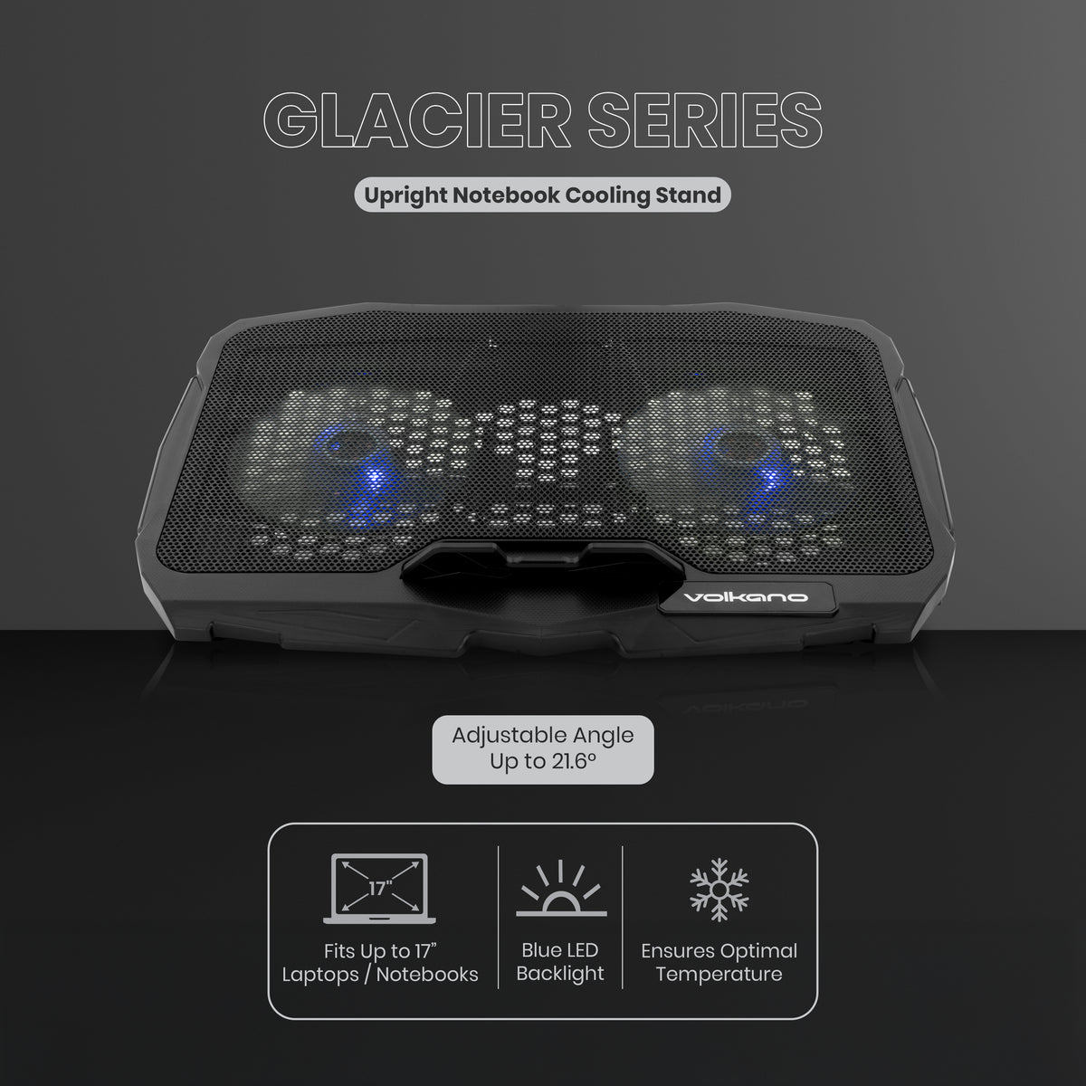 Volkano Glacier Series Upright Notebook Cooling Stand with Dual Fans